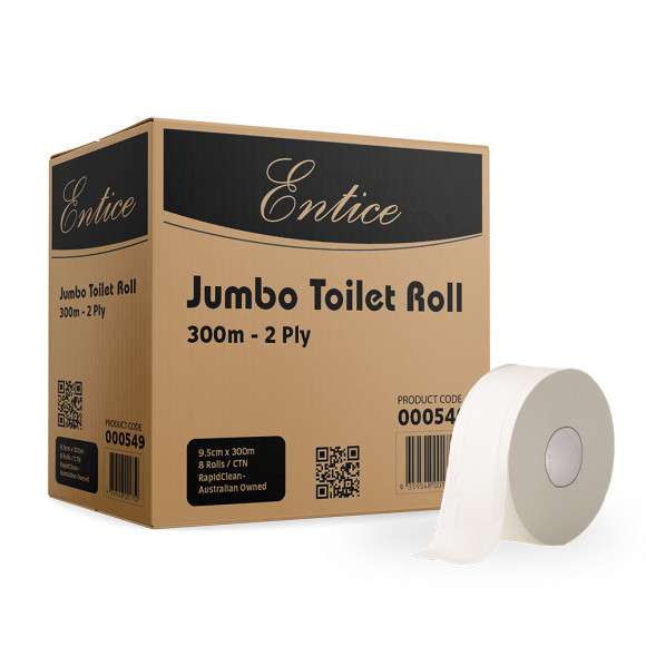 Entice Jumbo Toilet Paper 2 Ply 300m Carton of 8
